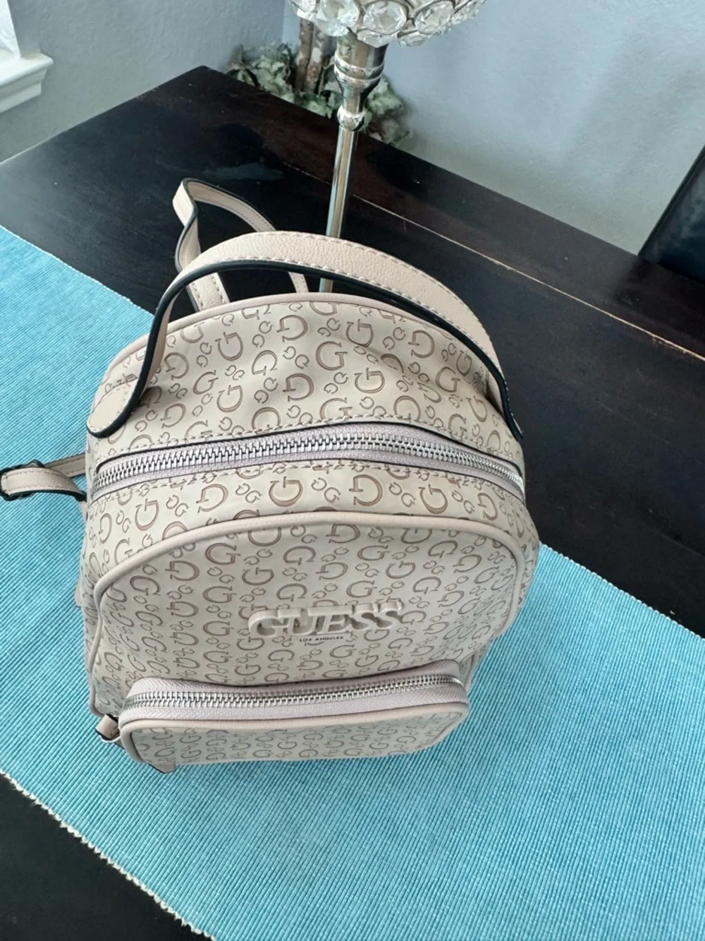 GUESS Logo Mini Backpack in Taupe Pink